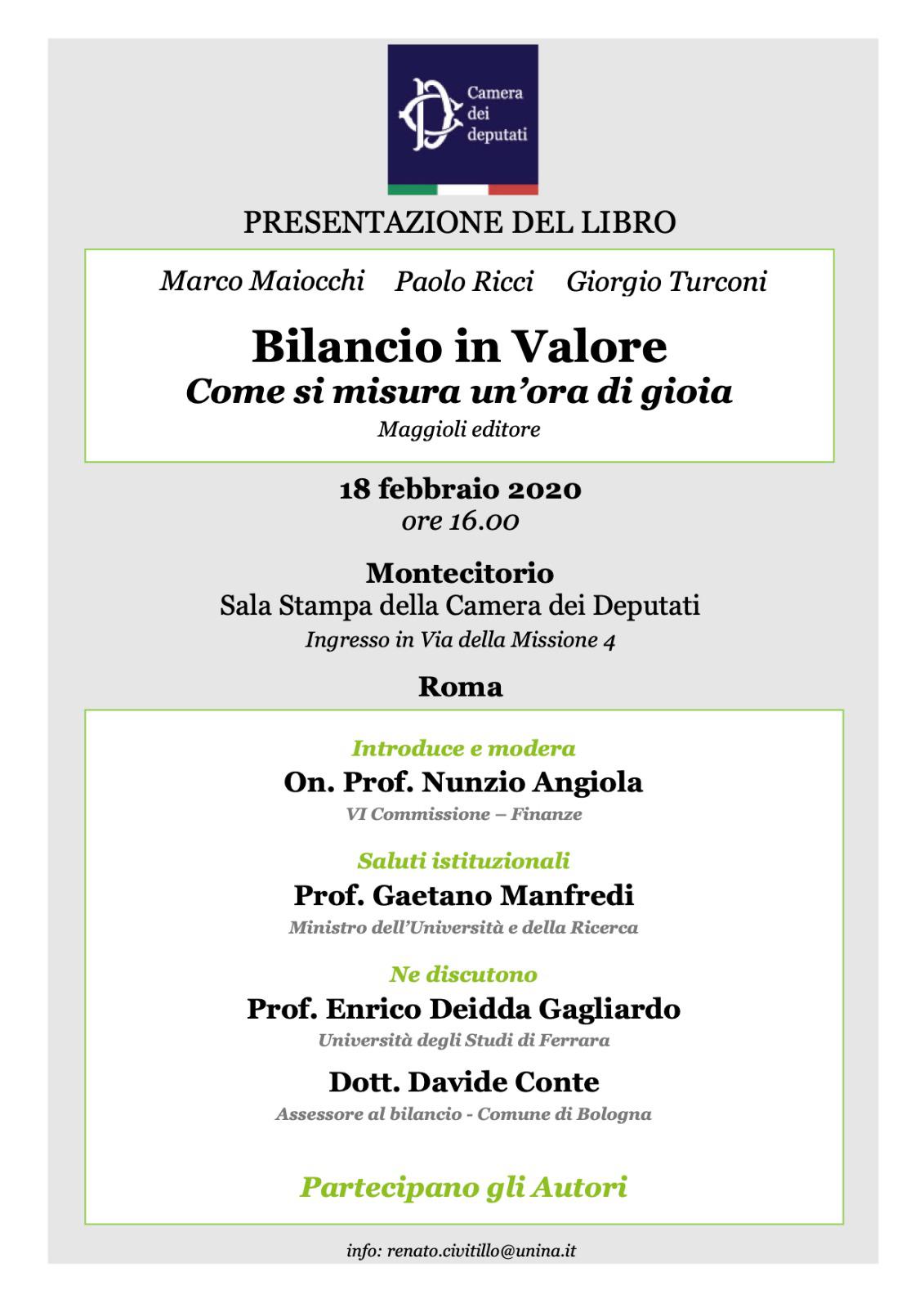 Il Prof. Enrico DEIDDA GAGLIARDO interviene alla presentazione del Libro "Bilancio in Valore. Come si misura un'ora di gioia" (Turconi, Maiocchi e Ricci, 2019)